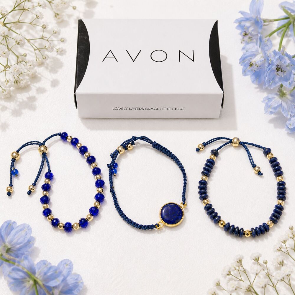 AVON Lovely Layers Bracelet Set-3 Bracelets In Blue Shamballa